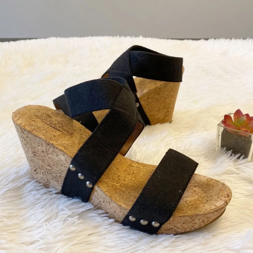 LUCKY BRAND | Marinah Black stretch wedge sandals heels women’s 9 - Picture 5 of 9